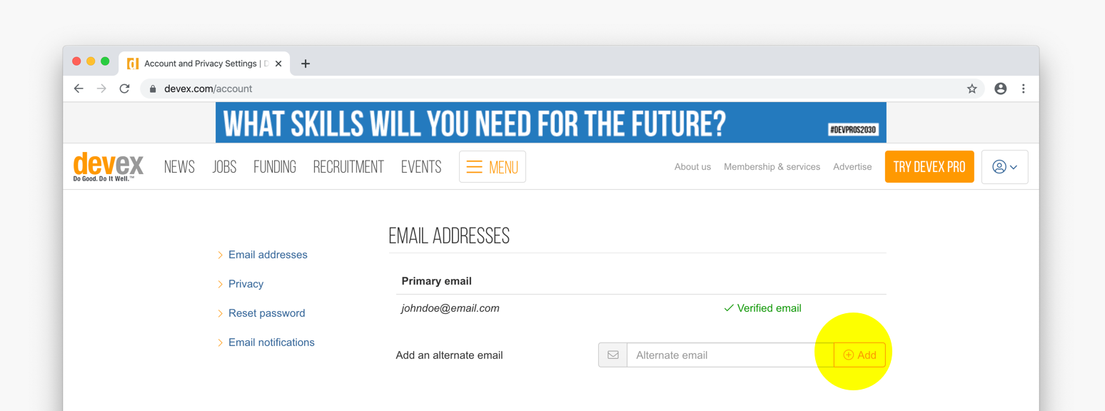add alternate email